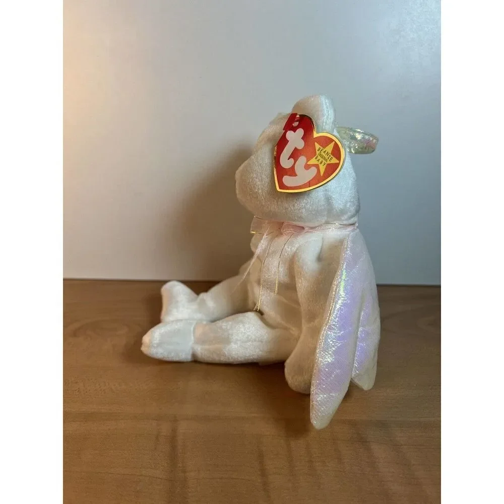 Retired Ty Beanie Babies Halo the Angel Bear Toy With Brown Nose, 1998